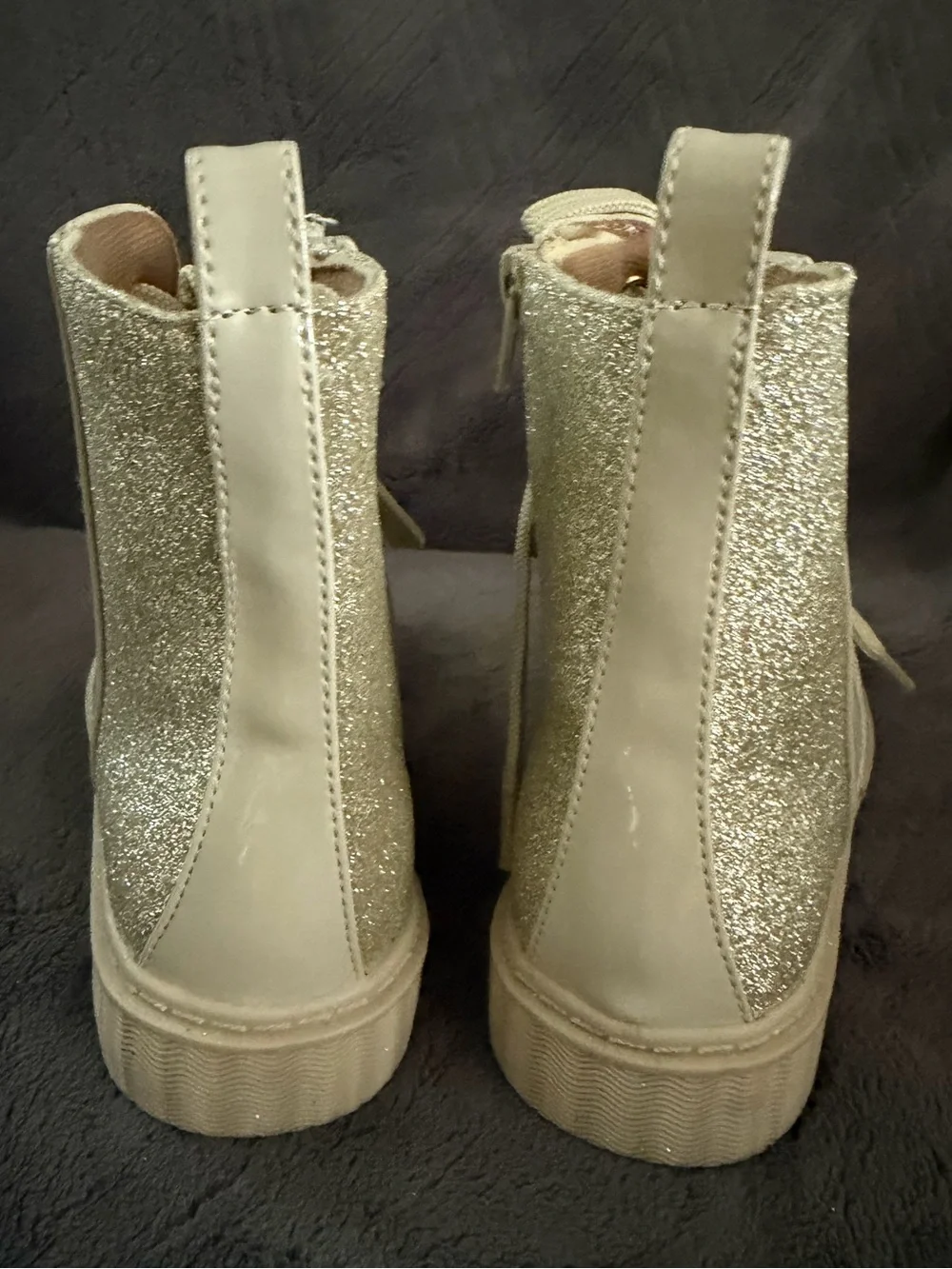 Rachel Shoes’ Zaylee Cream Lace-Up Glitter Back Ankle Boots